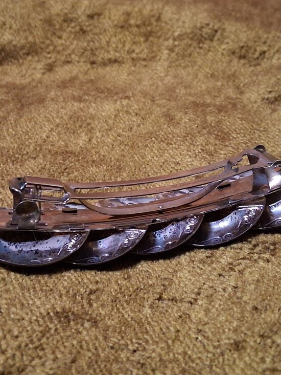 Vintage Barrette Hair Clip Silver Tone Circle Link Spiral Korea 3.5" - Picture 15 of 15